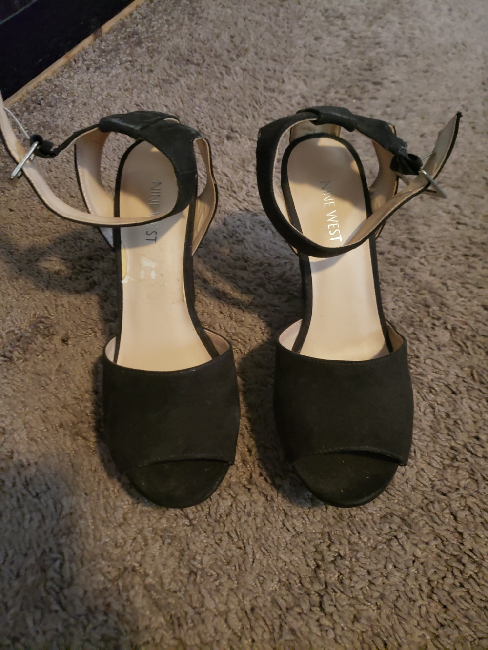 Nine West Black Suede Ankle Strap Open Toe Heels